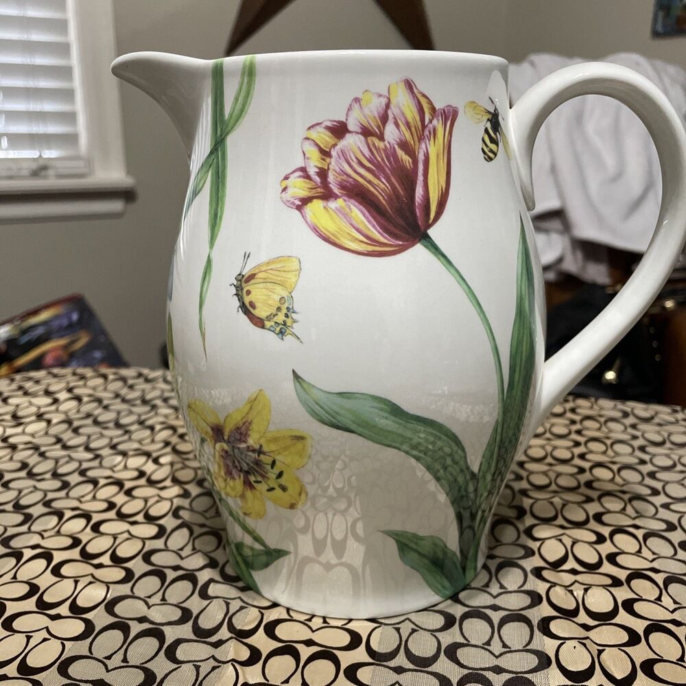 WILLIAMS SONOMA SPODE English Floral Pitcher Or Vase Butterflies Cottagecore